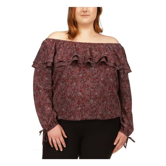 MICHAEL MICHAEL KORS Tops - MICHAEL MICHAEL KORS Womens Burgundy Unlined Cuffs Elasticized Top Plus 3X